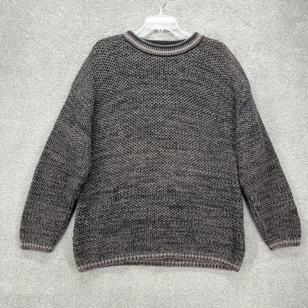 Vintage Weekends Sweater Mens Large Crewneck Pullover Gray Retro open Knit‎